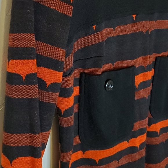 Danish Vintage Mod Red and Black 60s Patterned Long-Sleeve Front Pocket Dress - Picture 3 of 12